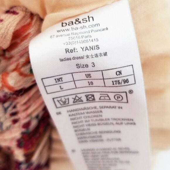 Ba&sh Yanis Mini Dress in Nude Red Paisley Smocked Drop Waist Floral L Sz 3 $320 - Picture 9 of 16